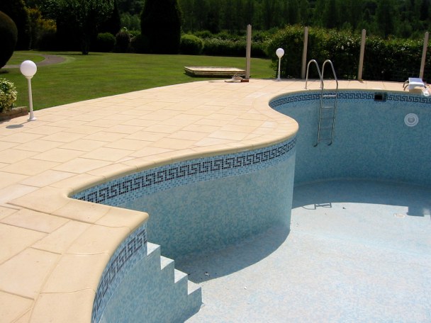 Swimming Pool Coping - Aquitaine in buff used with Atlantic paving